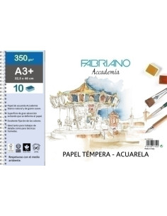 BLOC DE DIBUJO FABRIANO ACCADEMIA CON ESPIRAL LISO TECNICAS HUMEDAS A3 350g 10h