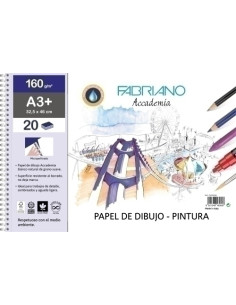BLOC DE DIBUJO FABRIANO ACCADEMIA CON ESPIRAL LISO TECNICAS MIXTAS A3 160g 20h