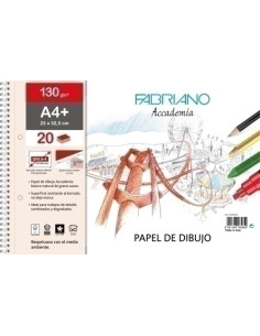 BLOC DE DIBUJO FABRIANO ACCADEMIA CON ESPIRAL LISO con RECUADRO 2 TALADROS A4 130g 20h