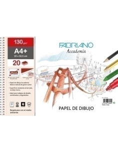BLOC DE DIBUJO FABRIANO ACCADEMIA CON ESPIRAL LISO con RECUADRO A4 130g 20h