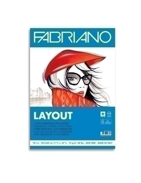 BLOC DE DIBUJO FABRIANO LAYOUT-MARKER ENCOLADO A3 75g 70h