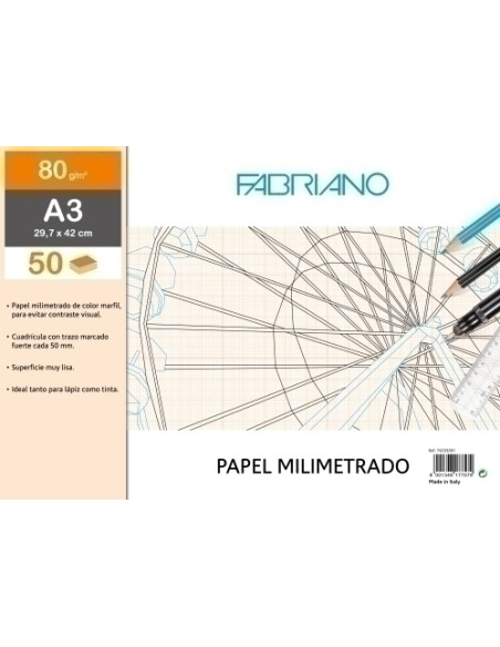BLOC DE DIBUJO FABRIANO MILIMETRADO ENCOLADO A3 80g 50h