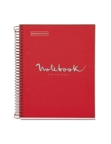 BLOC MIQUELRIUS EMOTIONS NOTEBOOK 1 microtapa EXTRA A5 80h 90g CUADRIC5x5 ROJO