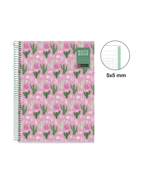 BLOC MIQUELRIUS NATURA NOTEBOOK 1 microtapa DURA A4 80h 90gr CUADRIC5x5 CACTUS