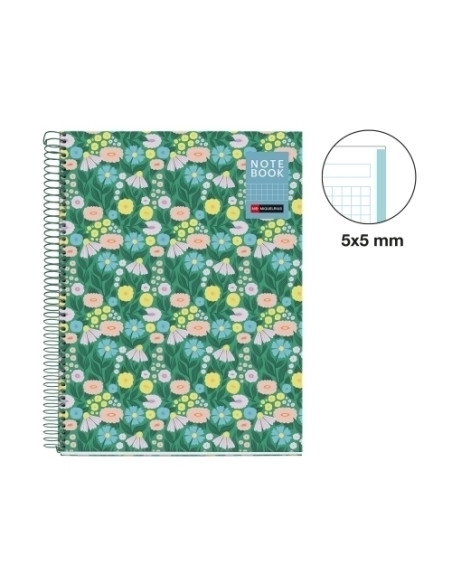 BLOC MIQUELRIUS NATURA NOTEBOOK 1 microtapa DURA A4 80h 90gr CUADRIC5x5 FLOR