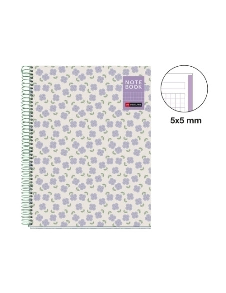 BLOC MIQUELRIUS NATURA NOTEBOOK 1 microtapa DURA A4 80h 90gr CUADRIC5x5 VIOLETAS