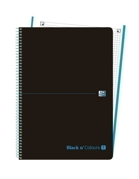 BLOC OXFORD BLACK N´COLORS EUBOOK 1 microtapa PP A4 80h CUADRIC 5x5 90g NEGROTURQUESA