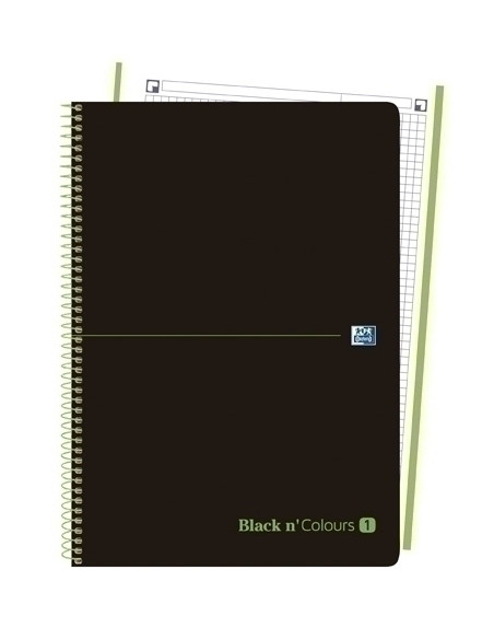BLOC OXFORD BLACK N´COLORS EUBOOK 1 microtapa PP A4 80h CUADRIC 5x5 90g NEGROVERDE