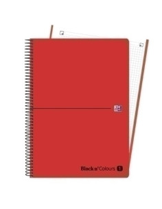 BLOC OXFORD BLACK N´COLORS EUBOOK 1 microtapa PP A4 80h CUADRIC 5x5 90g ROJONEGRO