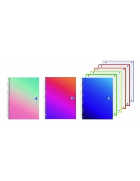 BLOC OXFORD EUBOOK 5 SEPARADORES microtapa EXTRA A4 120h CUADRIC5x5 90g GRADIENT SURTIDO 3 col
