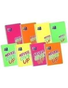 BLOC OXFORD NEON NEVER GIVE UP tapa PP F 80h CUADRIC4x4 90g SURTIDO