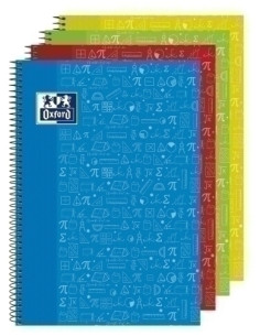 BLOC OXFORD SCHOOL ASIGNATURAS MATEMATICAS tapa EXTRA F 80h CUADRIC4x4 90g SURTIDO 4 col