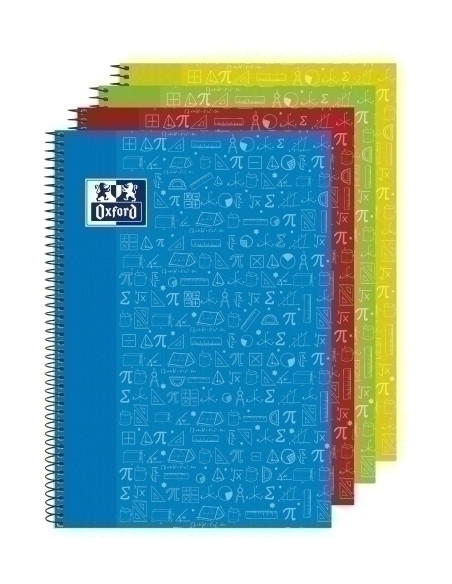 BLOC OXFORD SCHOOL ASIGNATURAS MATEMATICAS tapa EXTRA F 80h CUADRIC4x4 90g SURTIDO 4 col