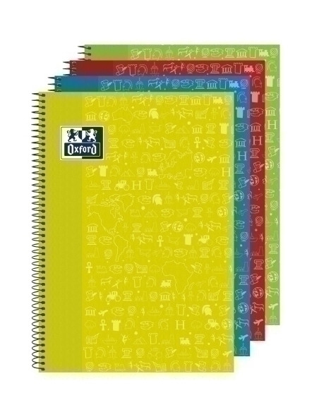 BLOC OXFORD SCHOOL ASIGNATURAS SOCIALES tapa EXTRA F 80h CUADRIC4x4 90g SURTIDO 4 col