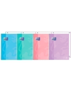 BLOC OXFORD SCHOOL EUBOOK 1 TOUCH microtapa EXTRA A4  80h HORIZONTAL 90g SURTIDO PASTEL 4 col