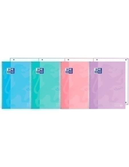 BLOC OXFORD SCHOOL EUBOOK 1 TOUCH microtapa EXTRA A4  80h HORIZONTAL 90g SURTIDO PASTEL 4 col