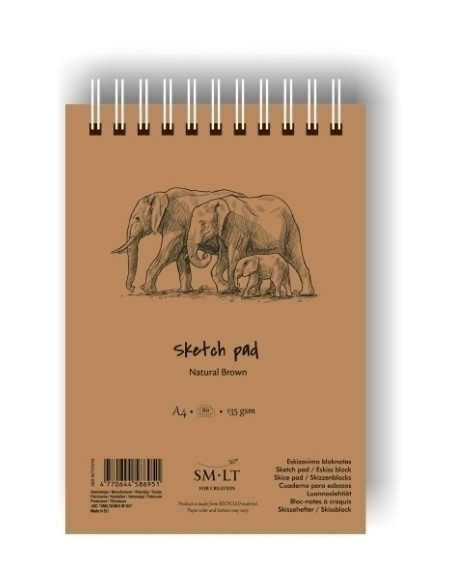 BLOC PARA BOCETOS SMILTAINIS CON ESPIRAL PAPEL KRAFT HABANA DIN A4 80 HOJAS 135 GR