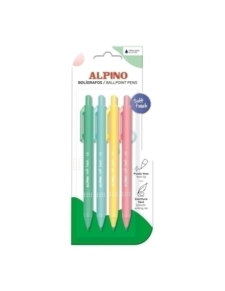 BOLIGRAFO ALPINO SOFT TOUCH PASTEL 1mm  BLISTER de 4