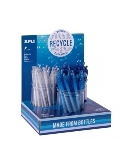 BOLIGRAFO APLI RECYCLE MADE FROM BOTTLE COLORES SURTIDOS TINTA AZUL EXPOSITOR DE 36