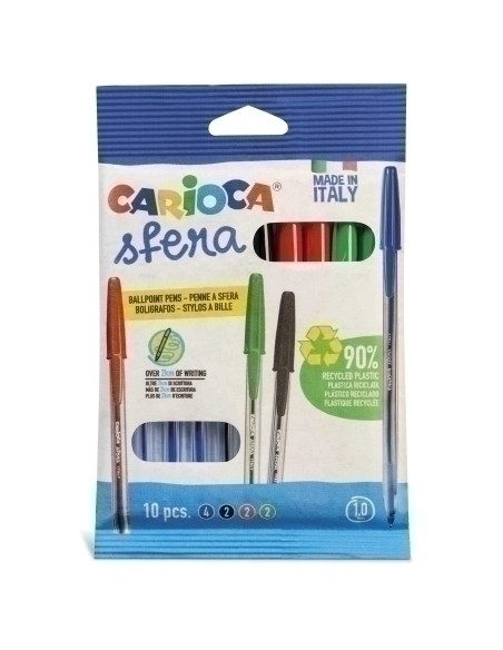 BOLIGRAFO CARIOCA SFERA BOLSA DE 10 COLORES SURTIDOS 4 AZULES 2 NEGROS 2 ROJOS 2 VERDES