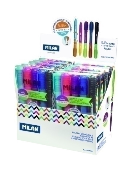 BOLIGRAFO MILAN RETRACTIL SWAY COMBI DUO ESTUCHE de 5 EXPOSITOR de 10