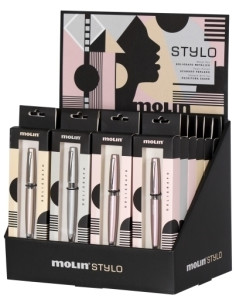 BOLIGRAFO MOLIN STYLO EXPOSITOR DE 24 12x oro metalizado 12x plata metalizado