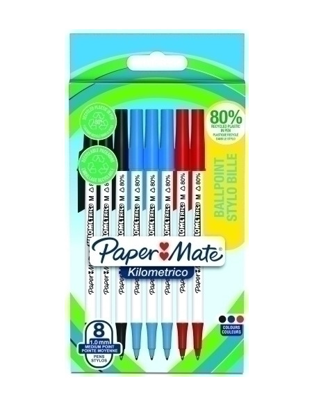 BOLIGRAFO PAPER MATE KILOMETRICO RECYCLED BLISTER de 8