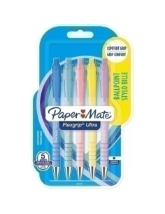 BOLIGRAFO PAPER MATE RETRACTIL FLEXGRIP  PASTEL BLISTER DE 5 tinta azul