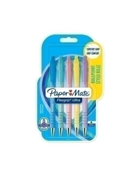 BOLIGRAFO PAPER MATE RETRACTIL FLEXGRIP  PASTEL BLISTER DE 5 tinta negro