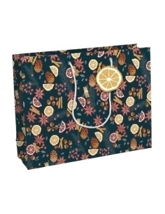 BOLSA de PAPEL CLAIREFONTAINE KRAFT DECORADO 37x27x12 cm CITRICOS NAVIDAD PACK DE 6