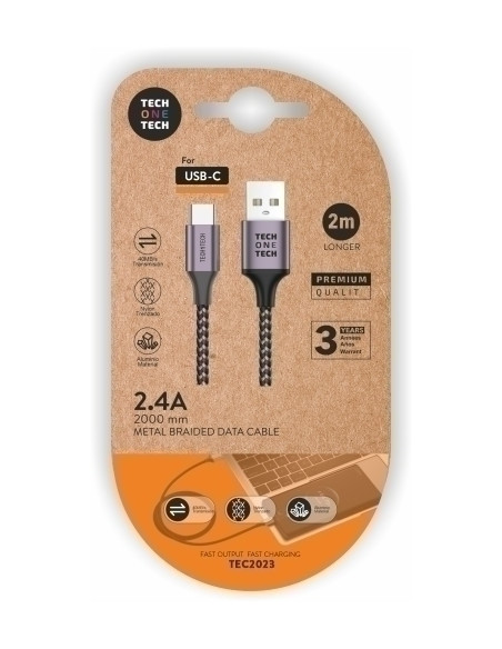 CABLE TECH-ONE-TECH USB-USB-C ALTO RENDIMIENTO 24A GRIS 2 m