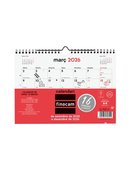CALENDARI 2025-26 FINOCAM CATALAN 16 MESES NEUTRO PARET MV S 150x210