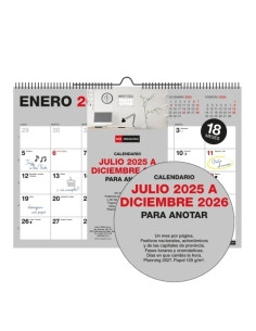 CALENDARIO 2025-26 MIQUELRIUS 18 MESES PARED MENSUAL BASIC PARA ESCRIBIR A4 296x210