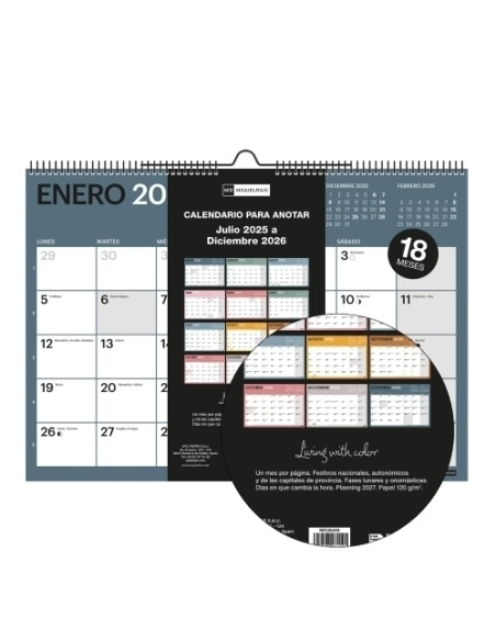 CALENDARIO 2025-26 MIQUELRIUS 18 MESES PARED MENSUAL CHROMAT PARA ESCRIBIR A3 420x297