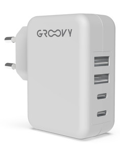 CARGADOR GROOVY DE PARED 2xUSB  2xUSB-C ALTO RENDIMIENTO 48A BLANCO