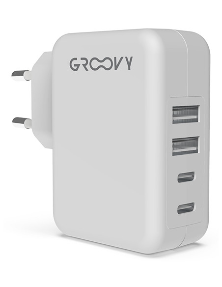 CARGADOR GROOVY DE PARED 2xUSB  2xUSB-C ALTO RENDIMIENTO 48A BLANCO