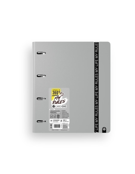 CARCHIVO CARPEBLOCK 360 MY RULES CON RECAMBIO 100H A4 5X5 90GR 4 SEPARADORES PP FOAM GRIS