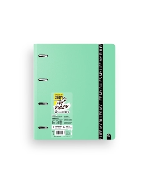 CARCHIVO CARPEBLOCK 360 MY RULES CON RECAMBIO 100H A4 5X5 90GR 4 SEPARADORES PP FOAM JADE