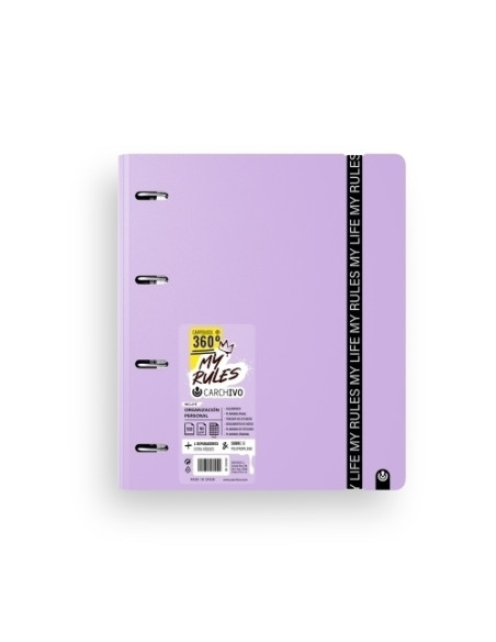 CARCHIVO CARPEBLOCK 360 MY RULES CON RECAMBIO 100H A4 5X5 90GR 4 SEPARADORES PP FOAM MALVA