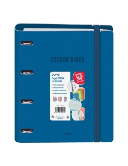 CARPEBLOC DOHE COLOUR VIBES A4 POLYFOAM 4 ANILLAS MIXTAS 35 mm con RECAMBIO 100hj 90gr CUADRIC5x5 AZUL