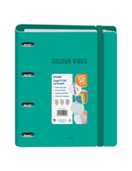 CARPEBLOC DOHE COLOUR VIBES A4 POLYFOAM 4 ANILLAS MIXTAS 35 mm con RECAMBIO 100hj 90gr CUADRIC5x5 VERDE