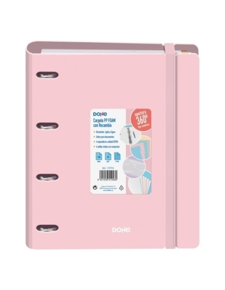 DOHE CARPETA ANILLAS MIXTAS 4X35MM RECAMBIO A4 100H 5X5MM 90GR 4 SEPARADORES POLYFOAM ROSA PASTEL