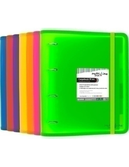 CARPEBOOK MULTILINE PP A4 4an35mm VERDE con recambio sobre velcro y 6 separadores extra gruesos