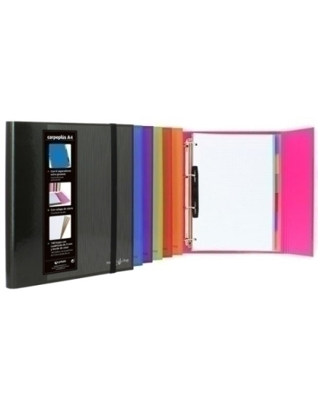 CARPEPLUS GRAFOPLAS FORRADO MULTILINE A4 4an25mm con recambio y 6 separadores extra gruesos FUCSIA