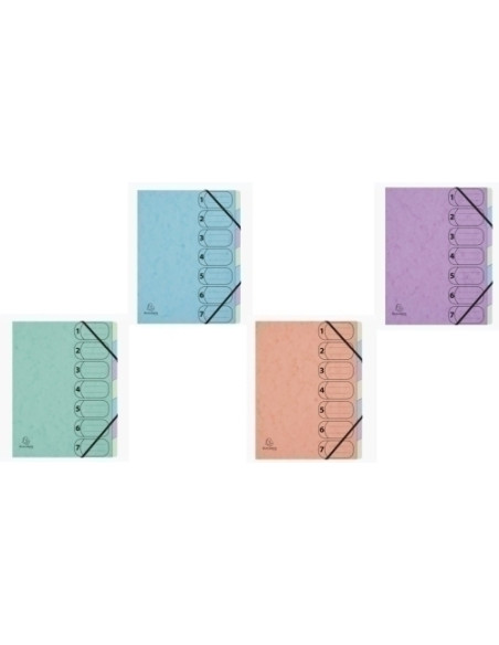 CARPETA CLASIFICADORA EXACOMPTA HARMONIKA CARTULINA LUSTRADA A4 7 DPTOS con GOMAS SURTIDO 4 col