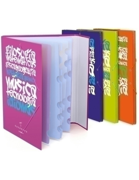CARPETA CLASIFICADORA UNICLASE CARTON FORR F 12 SEPARADGOMAS y SOLAPA SURTIDOS