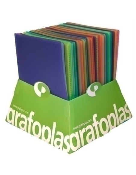 GRAFOPLÁS CARPETA CON FUNDAS POLIPLÁS SOLDADAS FOLIO PP SEMIRÍGIDO TRANSLÚCIDO CSURTIDOS EXPOSITOR 20 UD