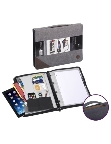 CARPETA de CONGRESOS CARCHIVO VENTURE F 4 anREDONDAS 20mm con CREMALLERA y ASA GRIS