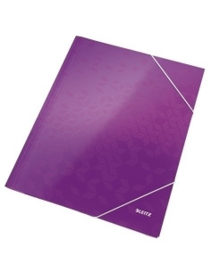 CARPETA de GOMAS y SOLAPAS LEITZ WOW CARTON PLASTIFICADO A4 VIOLETA