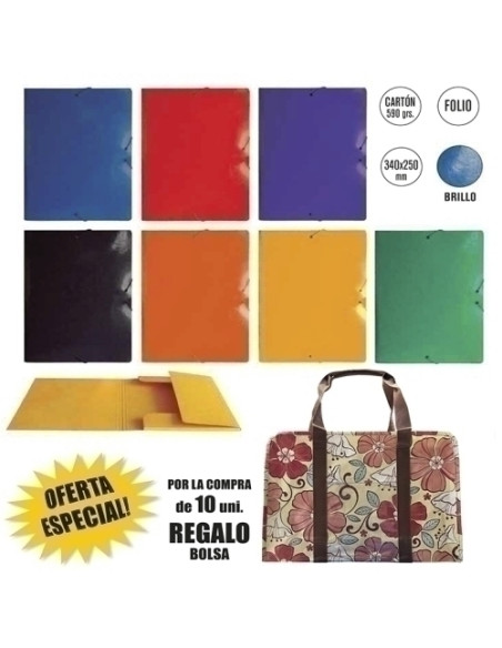 CARPETA de GOMAS y SOLAPAS SENFORT LASER CARTON PLASTIFICADO BRILLO F PAQUETE de 10